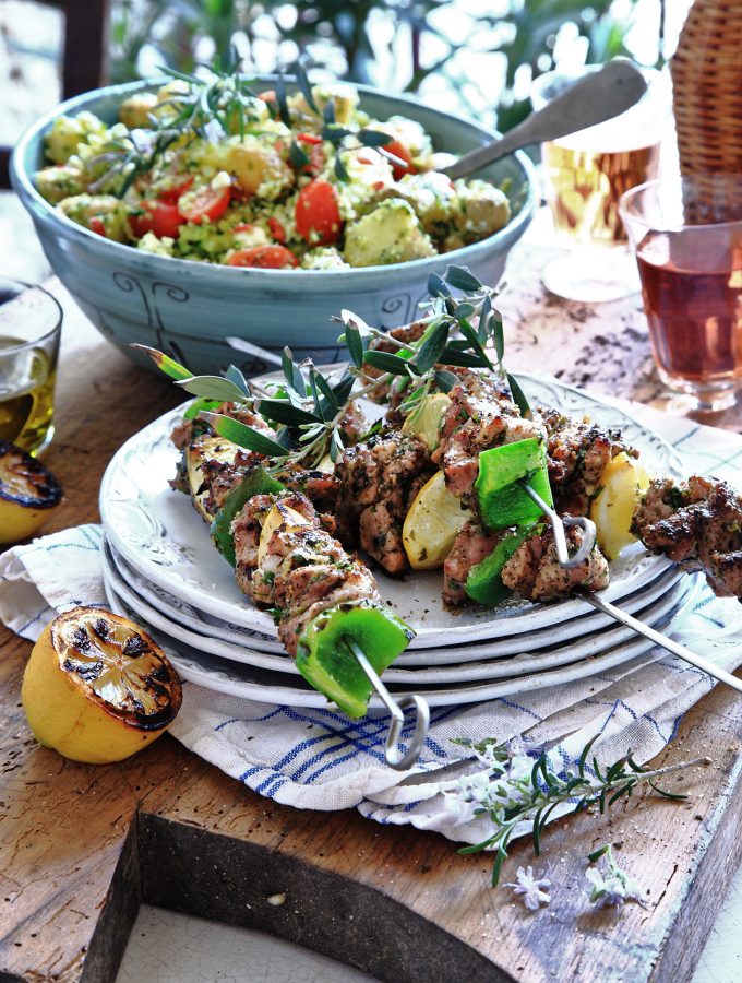Souvlaki med Halloumipotatis