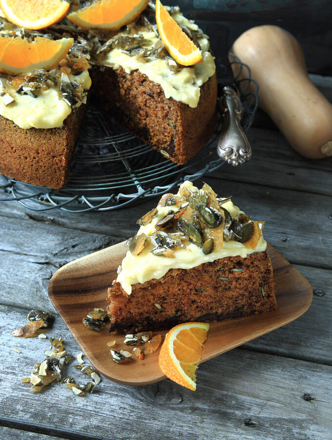 Kryddig pumpakaka med carameltopping